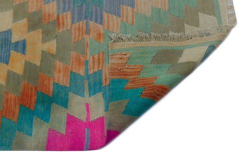 Girit Green Geometric Wool Handmade Area Rug 4'4" x 9'2"