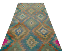 Girit Green Geometric Wool Handmade Area Rug 4'4" x 9'2"