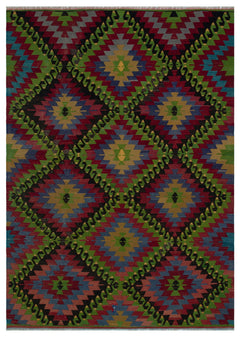 Girit Brown Geometric Wool Handmade Area Rug 5'10" x 9'4"