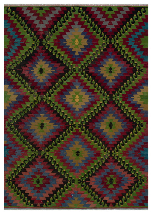 Girit Brown Geometric Wool Handmade Area Rug 5'10" x 9'4"