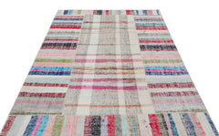 Teselya Beige Striped Wool Handmade Area Rug 5'3" x 7'7"