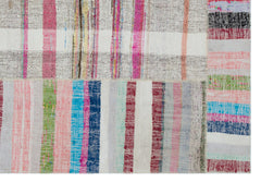 Teselya Beige Striped Wool Handmade Area Rug 5'3" x 7'7"