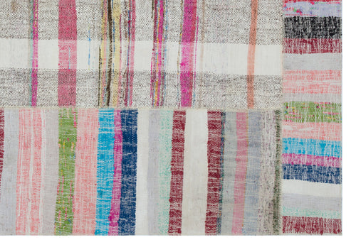 Teselya Beige Striped Wool Handmade Area Rug 5'3" x 7'7"