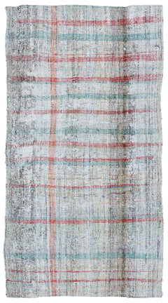 Girit White Striped Wool Handmade Area Rug 3'10" x 6'11"