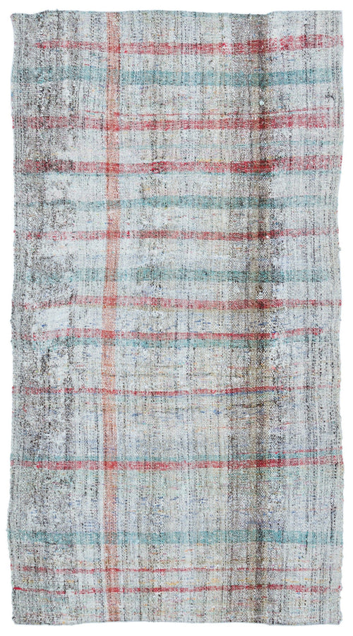 Girit White Striped Wool Handmade Area Rug 3'10" x 6'11"