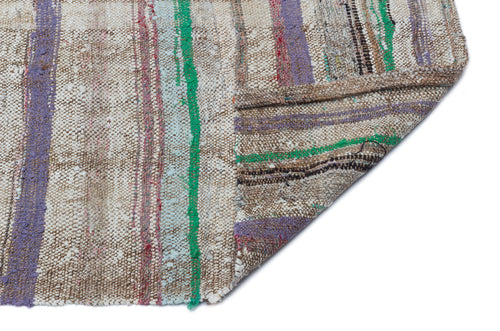 Girit Beige Striped Wool Handmade Area Rug 3'7" x 7'11"