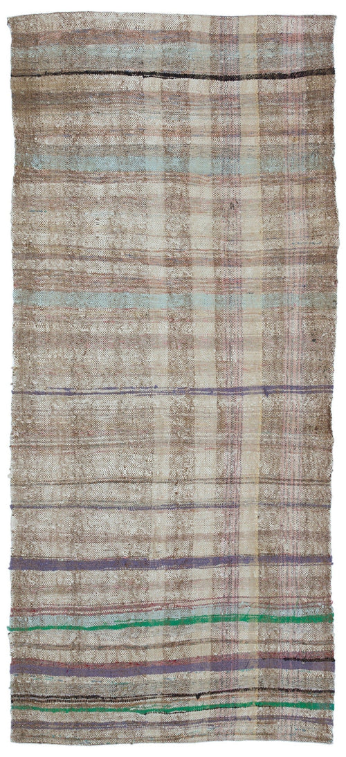 Girit Beige Striped Wool Handmade Area Rug 3'7" x 7'11"
