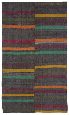 Girit 32299 Grey Striped Wool Handmade Area Rug 4'11" x 8'3"