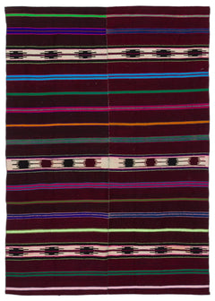 Girit Purple Striped Wool Handmade Area Rug 4'3" x 6'2"