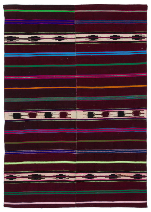 Girit Purple Striped Wool Handmade Area Rug 4'3" x 6'2"