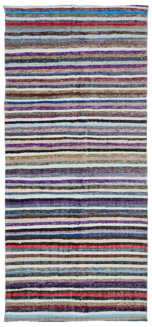 Girit Beige Striped Wool Handmade Area Rug 4'11" x 10'9"