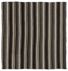 Girit Black Striped Wool Handmade Area Rug 4'10" x 5'0"