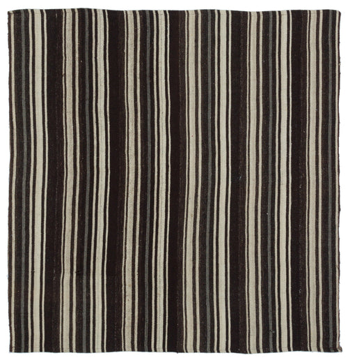 Girit Black Striped Wool Handmade Area Rug 4'10" x 5'0"