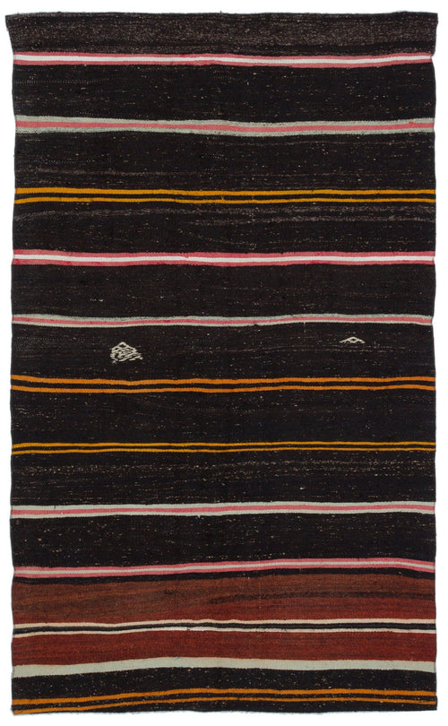 Girit Brown Striped Wool Handmade Area Rug 4'5" x 7'4"