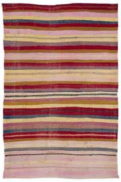 Girit Beige Striped Wool Handmade Area Rug 5'7" x 8'8"