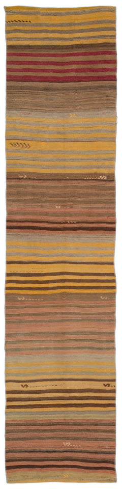 Girit Multy Striped Wool Handmade Area Rug 2'6" x 10'1"