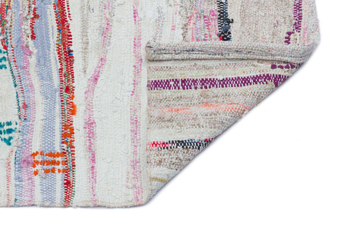 Girit Beige Striped Wool Handmade Area Rug 4'3" x 8'2"