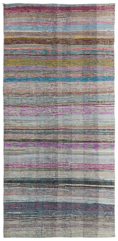 Girit Beige Striped Wool Handmade Area Rug 4'6" x 9'4"