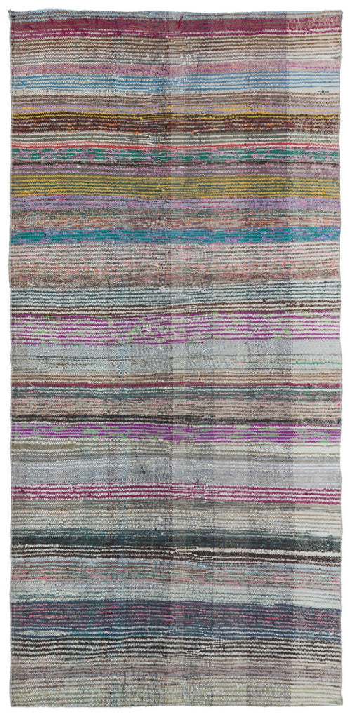 Girit Beige Striped Wool Handmade Area Rug 4'6" x 9'4"