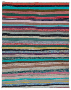 Girit 32331 Multy Striped Wool Handmade Area Rug 5'3" x 6'9"