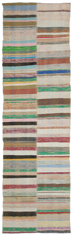 Girit Beige Striped Wool Handmade Area Rug 5'5" x 10'0"