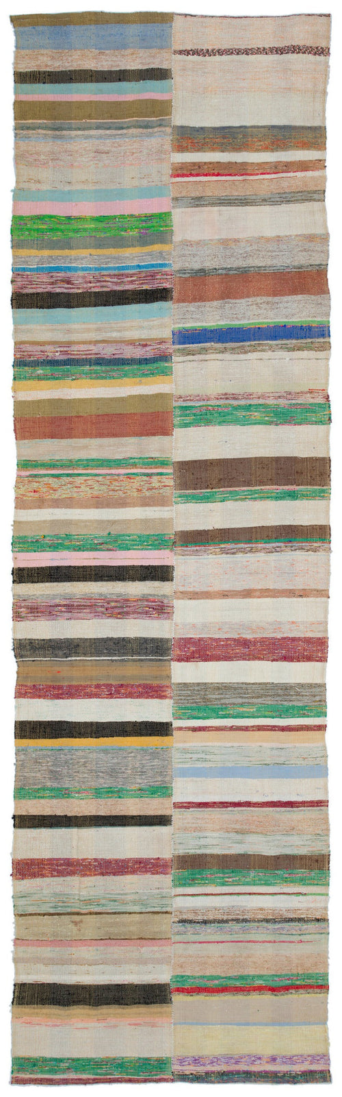 Girit Beige Striped Wool Handmade Area Rug 5'5" x 10'0"