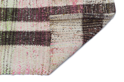 Girit Beige Striped Wool Handmade Area Rug 5'10" x 5'1"