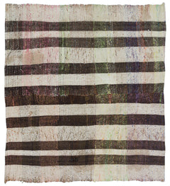 Girit Beige Striped Wool Handmade Area Rug 5'10" x 5'1"