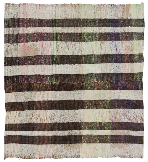Girit Beige Striped Wool Handmade Area Rug 5'10" x 5'1"