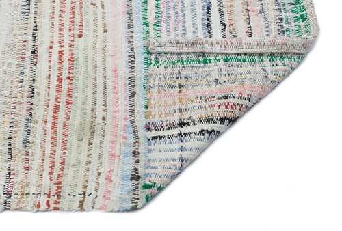 Girit Beige Striped Wool Handmade Area Rug 4'8" x 8'10"