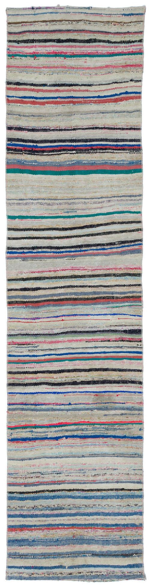 Girit Beige Striped Wool Handmade Area Rug 2'6" x 10'2"