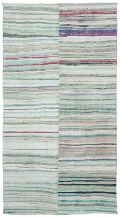 Girit Beige Striped Wool Handmade Area Rug 6'2" x 11'3"