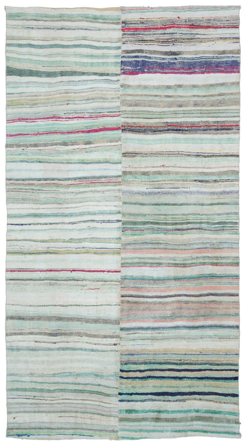 Girit Beige Striped Wool Handmade Area Rug 6'2" x 11'3"