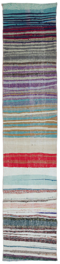 Girit Multy Striped Wool Handmade Area Rug 2'7" x 12'10"