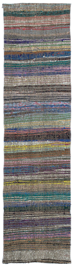 Girit Grey Striped Wool Handmade Area Rug 2'11" x 11'0"