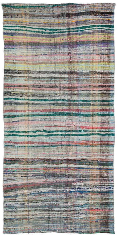 Girit Beige Striped Wool Handmade Area Rug 5'1" x 10'6"