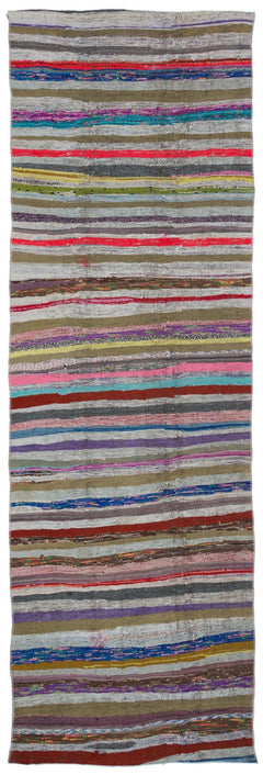 Girit Beige Striped Wool Handmade Area Rug 3'8" x 10'11"