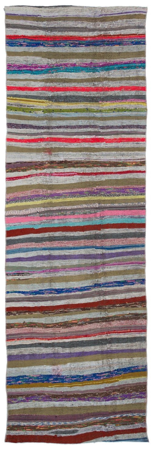 Girit Beige Striped Wool Handmade Area Rug 3'8" x 10'11"