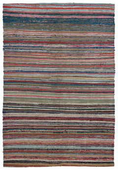 Girit Beige Striped Wool Handmade Area Rug 5'2" x 9'1"