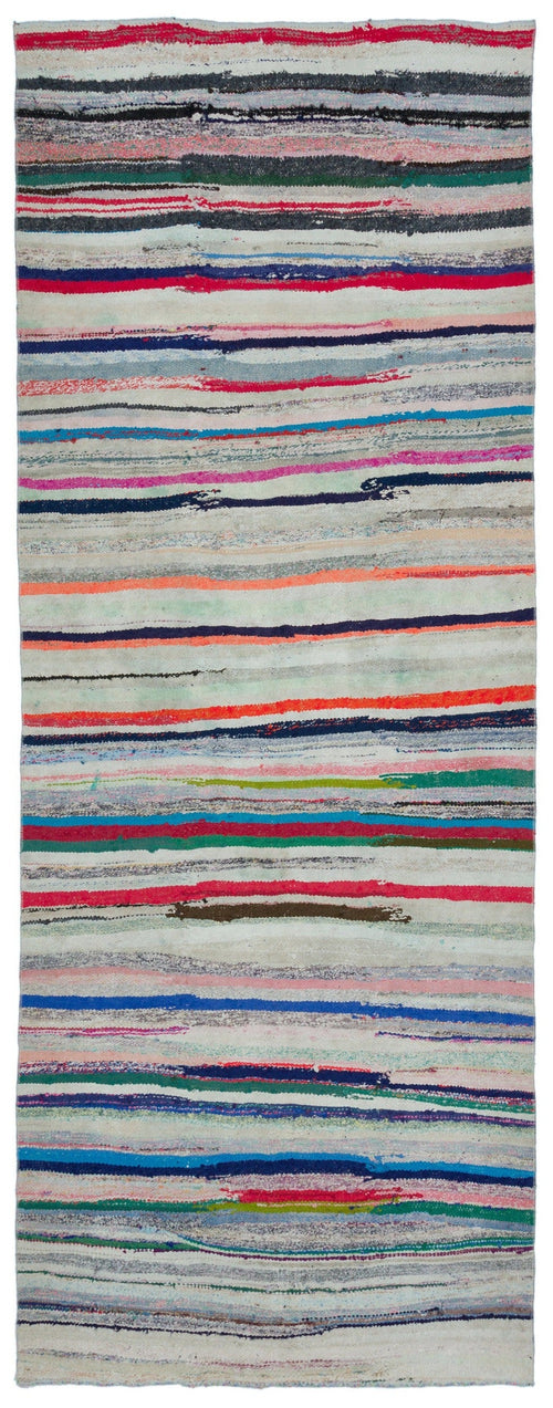 Girit Beige Striped Wool Handmade Area Rug 4'11" x 8'11"