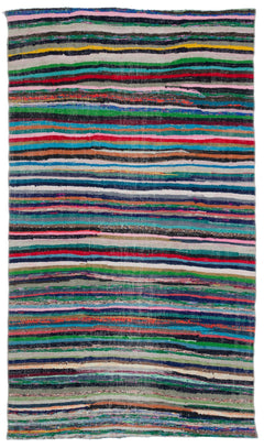 Girit Multy Striped Wool Handmade Area Rug 4'10" x 8'5"