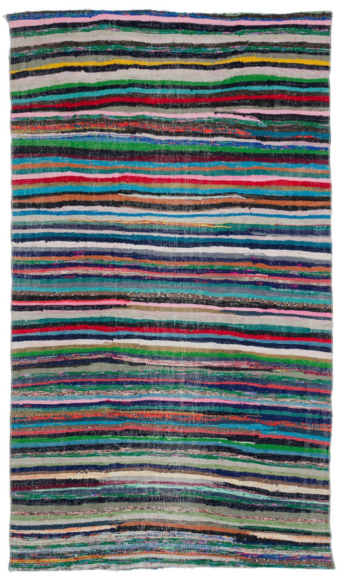 Girit Multy Striped Wool Handmade Area Rug 4'10" x 8'5"
