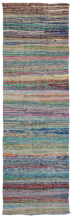 Girit Beige Striped Wool Handmade Area Rug 3'5" x 10'11"