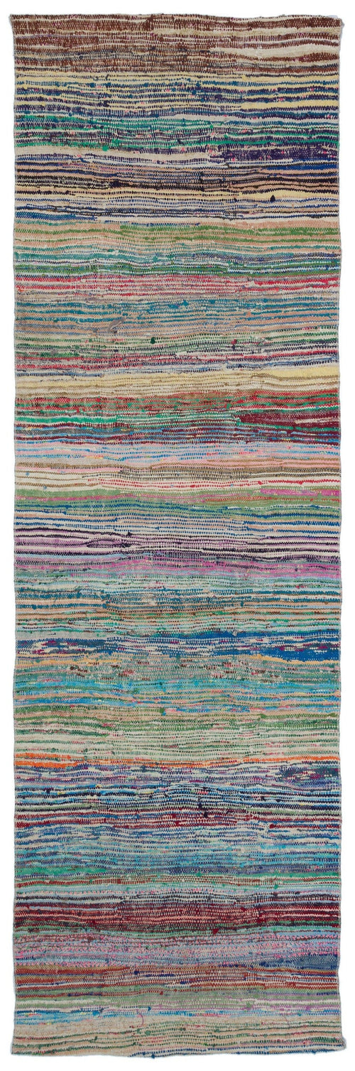 Girit Beige Striped Wool Handmade Area Rug 3'5" x 10'11"