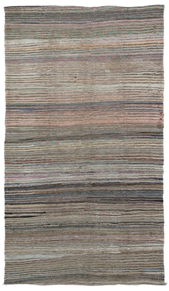 Girit Beige Striped Wool Handmade Area Rug 5'7" x 9'7"