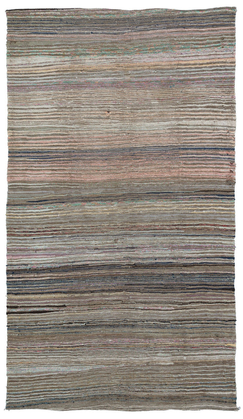 Girit Beige Striped Wool Handmade Area Rug 5'7" x 9'7"