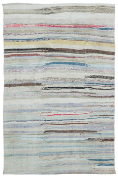 Girit Beige Striped Wool Handmade Area Rug 4'4" x 6'8"
