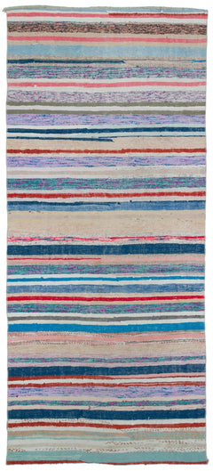 Girit Beige Striped Wool Handmade Area Rug 5'5" x 8'3"