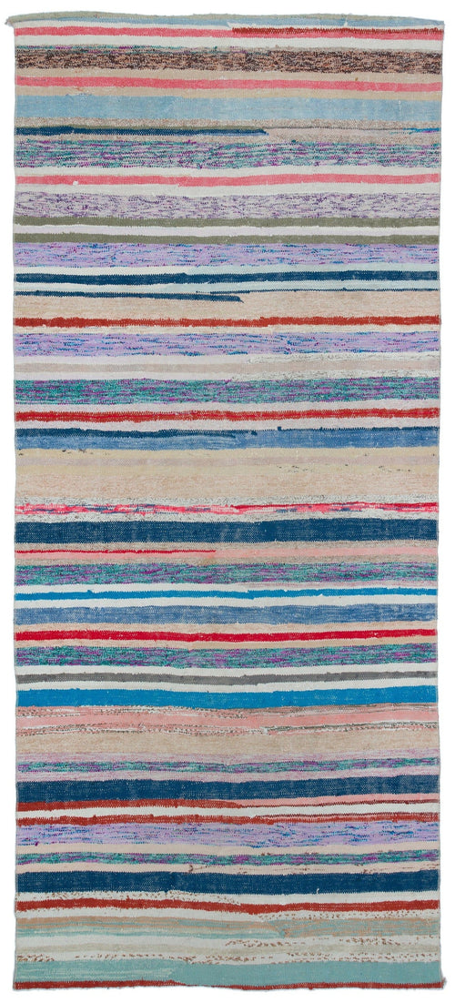 Girit Beige Striped Wool Handmade Area Rug 5'5" x 8'3"
