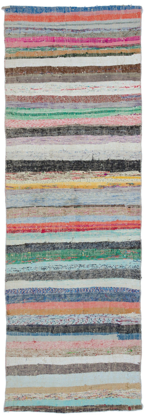 Girit Beige Striped Wool Handmade Area Rug 3'0" x 9'1"